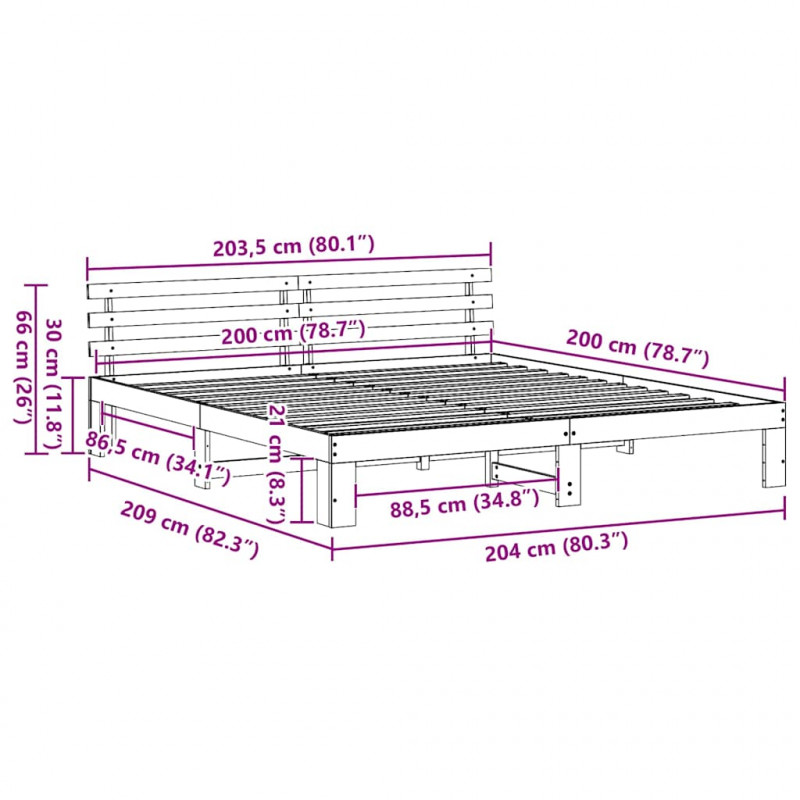 Ramka łóżka Woskowy Brąz 200 x 200 cm Lite drewno sosnowe