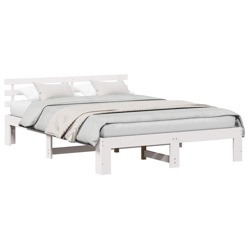 Ramka łóżka Z zagłówkiem Biały 160 x 200 cm Lite drewno sosnowe