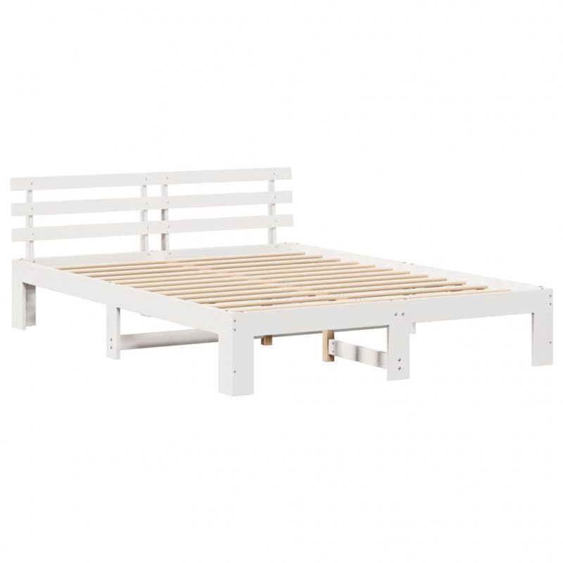 Ramka łóżka Z zagłówkiem Biały 160 x 200 cm Lite drewno sosnowe