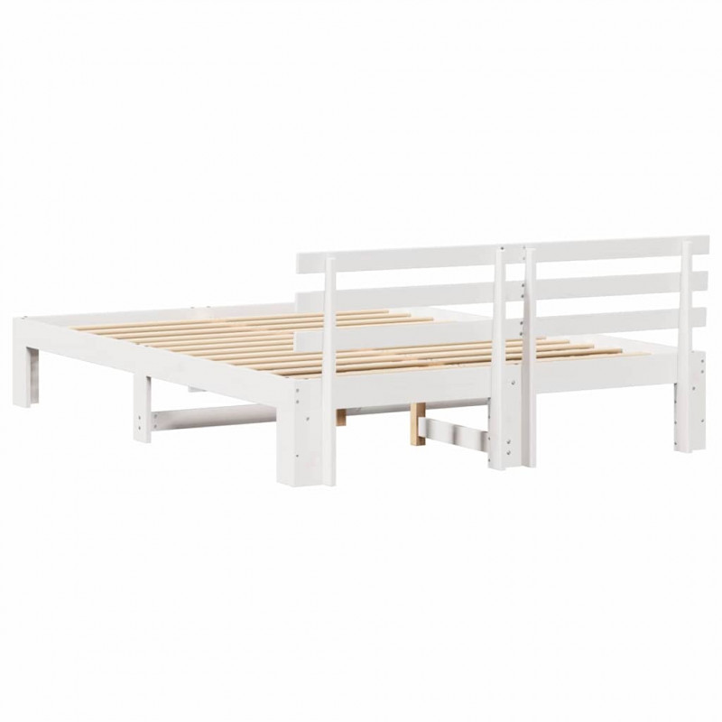 Ramka łóżka Z zagłówkiem Biały 160 x 200 cm Lite drewno sosnowe
