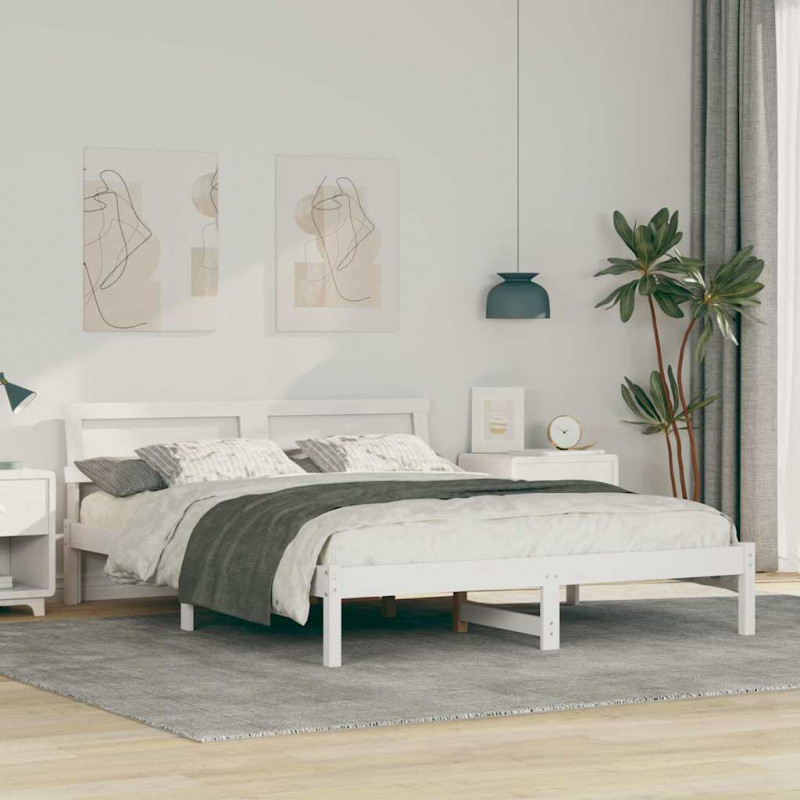 Ramka łóżka Z zagłówkiem Biały 140 x 200 cm Lite drewno sosnowe