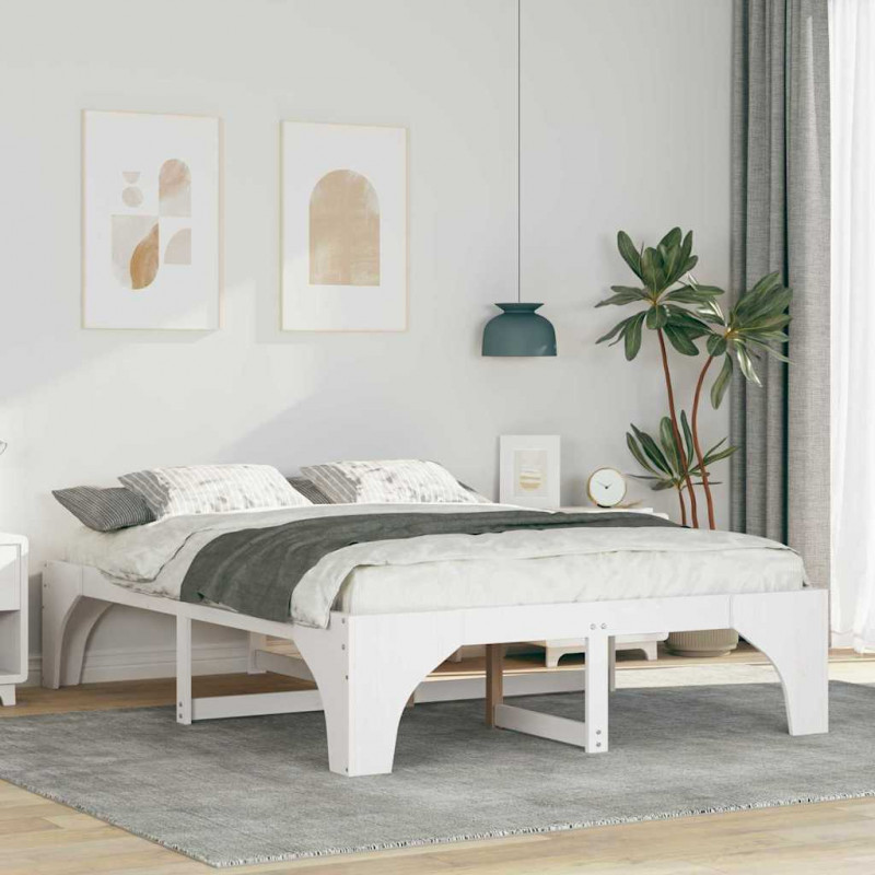 Ramka łóżka Biały 150 x 200 cm Lite drewno sosnowe