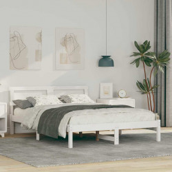 Ramka łóżka Z zagłówkiem Biały 120 x 200 cm Lite drewno sosnowe