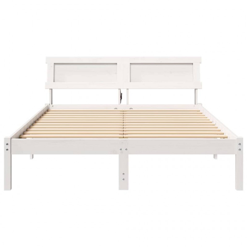 Ramka łóżka Z zagłówkiem Biały 120 x 200 cm Lite drewno sosnowe