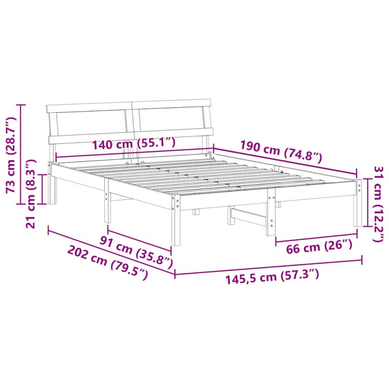 Ramka łóżka Brązowy 140 x 190 cm Lite drewno sosnowe