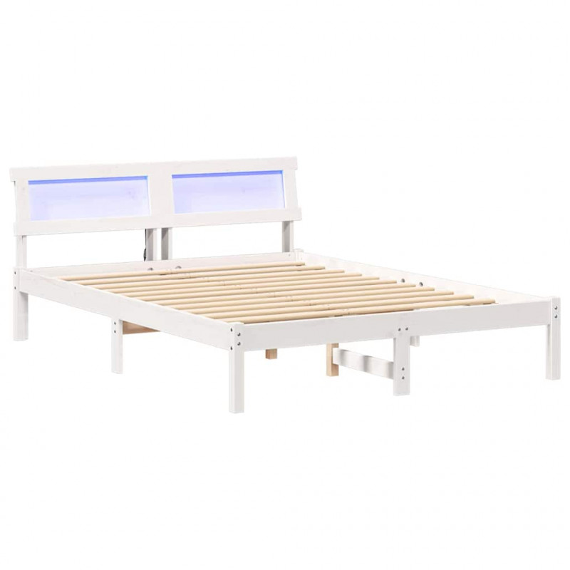 Ramka łóżka Z zagłówkiem Biały 140 x 190 cm Lite drewno sosnowe