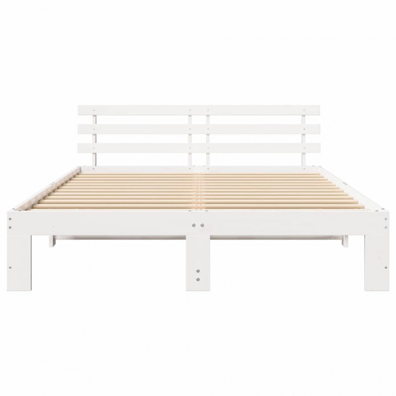 Ramka łóżka Z zagłówkiem Biały 140 x 200 cm Lite drewno sosnowe