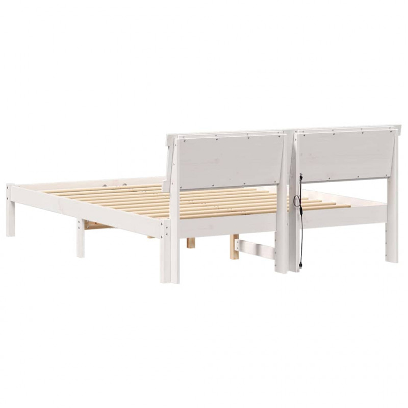 Ramka łóżka Z zagłówkiem Biały 140 x 190 cm Lite drewno sosnowe