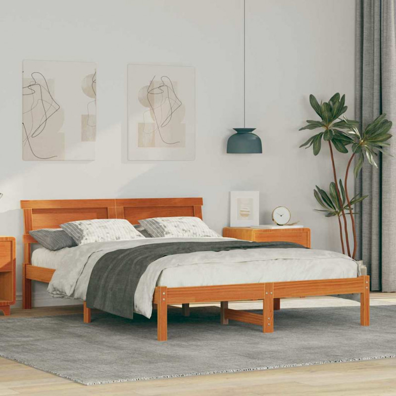 Ramka łóżka Woskowy Brąz 140 x 190 cm Lite drewno sosnowe