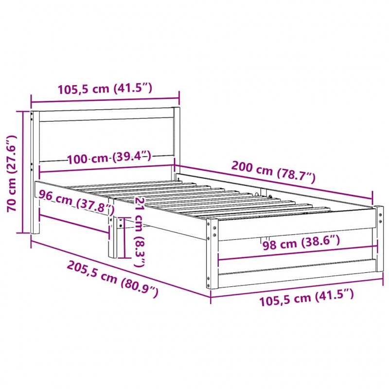 Ramka łóżka Woskowy Brąz 100 x 200 cm Lite drewno sosnowe