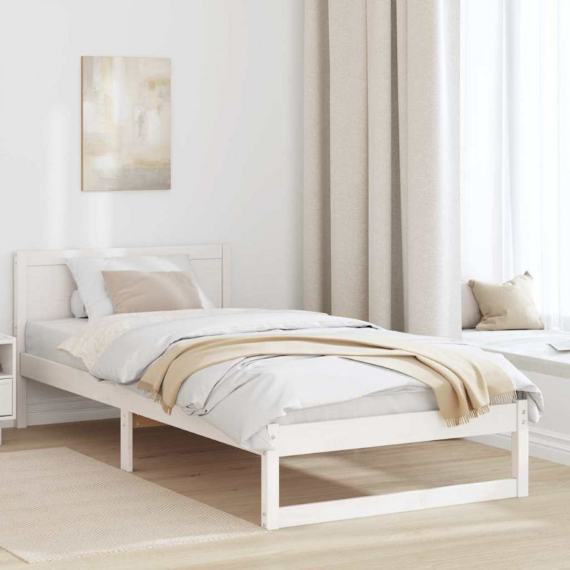 Ramka łóżka Z zagłówkiem Biały 90 x 200 cm Lite drewno sosnowe