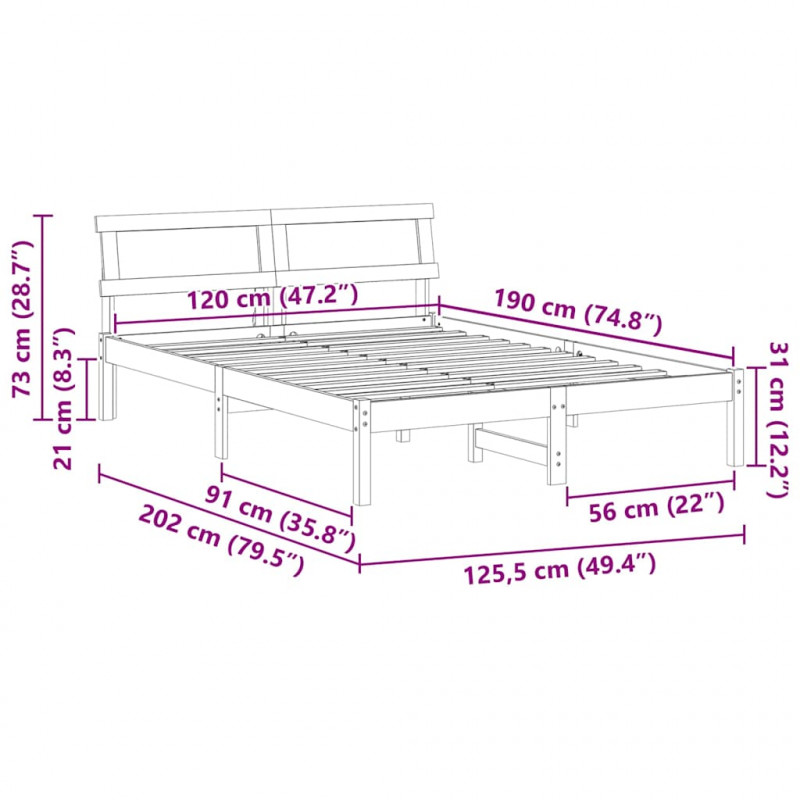 Ramka łóżka Z zagłówkiem Biały 120 x 190 cm Lite drewno sosnowe