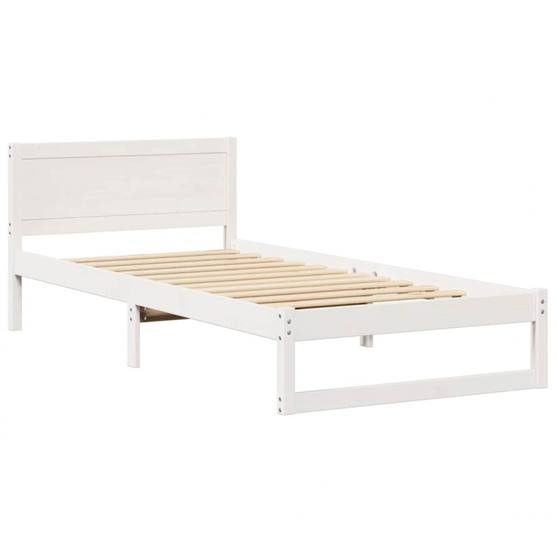 Ramka łóżka Z zagłówkiem Biały 80 x 200 cm Lite drewno sosnowe