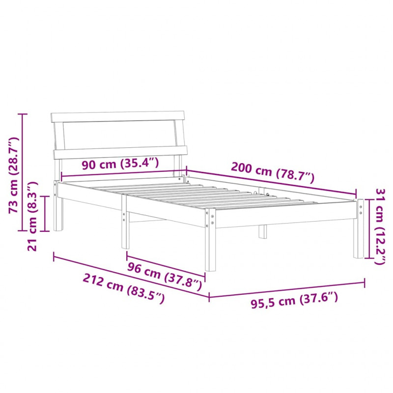 Ramka łóżka Brązowy 90 x 200 cm Lite drewno sosnowe