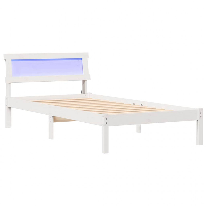 Ramka łóżka Z zagłówkiem Biały 90 x 200 cm Lite drewno sosnowe