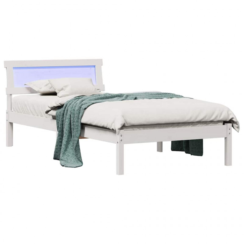 Ramka łóżka Z zagłówkiem Biały 90 x 200 cm Lite drewno sosnowe