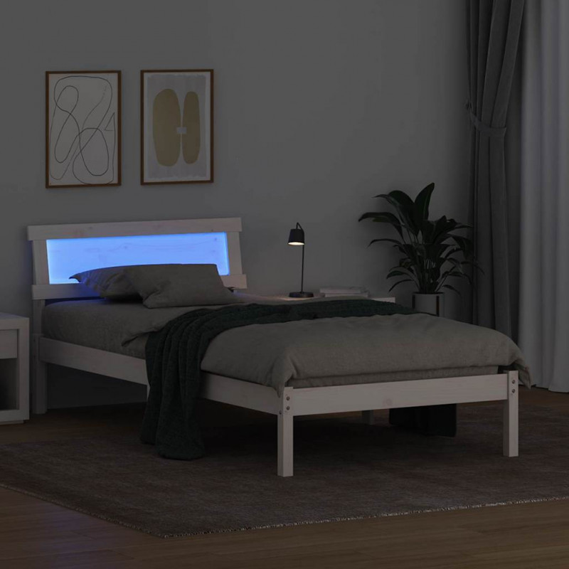 Ramka łóżka Z zagłówkiem Biały 90 x 200 cm Lite drewno sosnowe