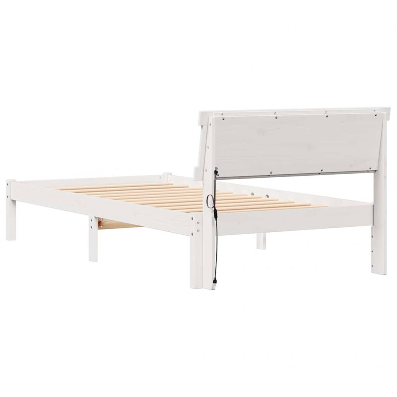 Ramka łóżka Z zagłówkiem Biały 90 x 200 cm Lite drewno sosnowe
