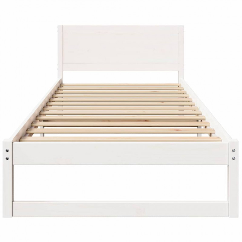 Ramka łóżka Z zagłówkiem Biały 90 x 190 cm Lite drewno sosnowe