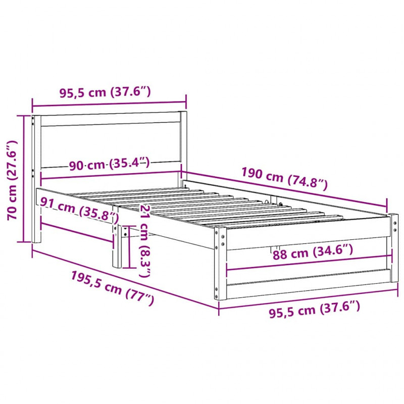 Ramka łóżka Z zagłówkiem Biały 90 x 190 cm Lite drewno sosnowe
