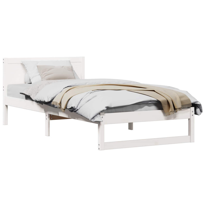 Ramka łóżka Z zagłówkiem Biały 75 x 190 cm Lite drewno sosnowe