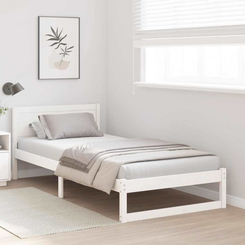 Ramka łóżka Z zagłówkiem Biały 75 x 190 cm Lite drewno sosnowe