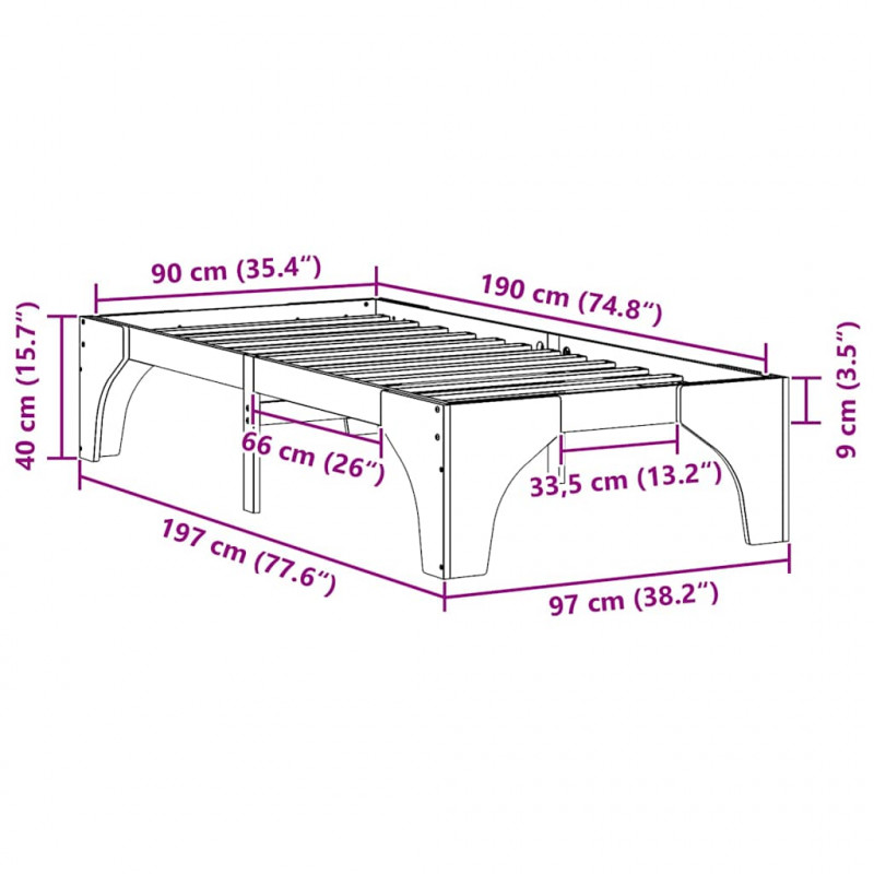 Ramka łóżka Brązowy 90 x 190 cm Lite drewno sosnowe