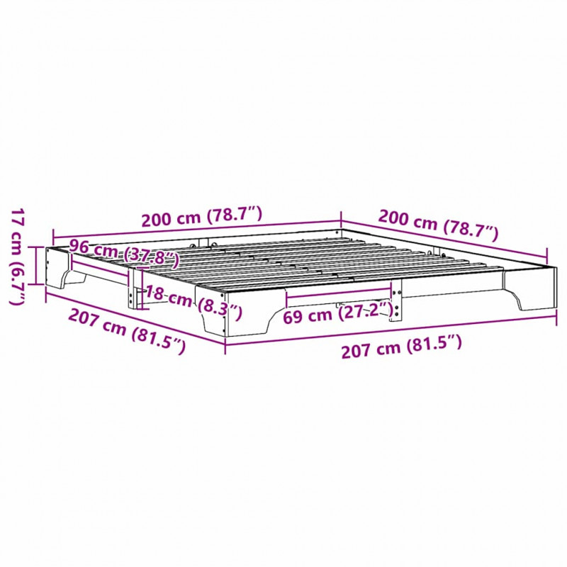 Ramka łóżka Naturalny 200 x 200 cm Lite drewno sosnowe