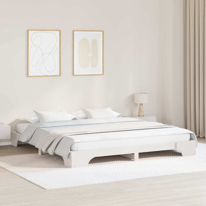 Ramka łóżka Biały 200 x 200 cm Lite drewno sosnowe