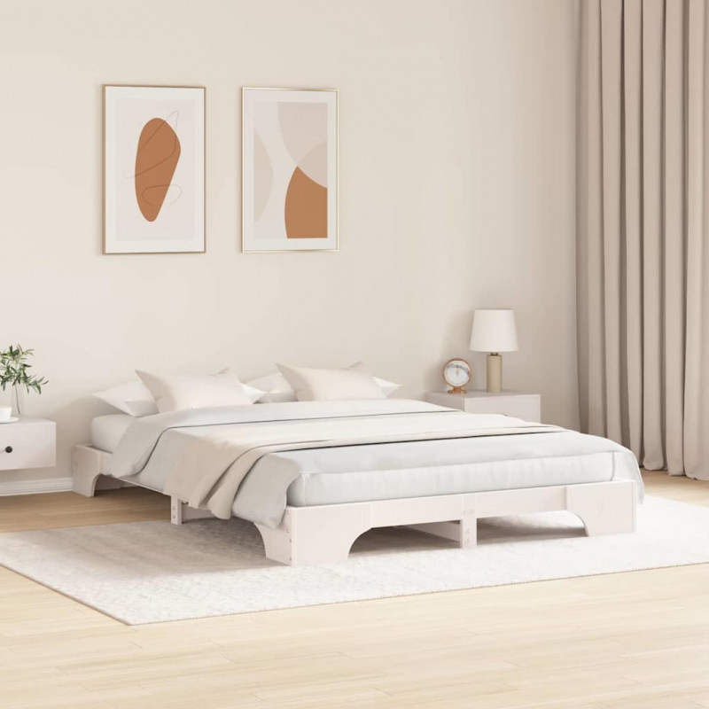 Ramka łóżka Biały 150 x 200 cm Lite drewno sosnowe