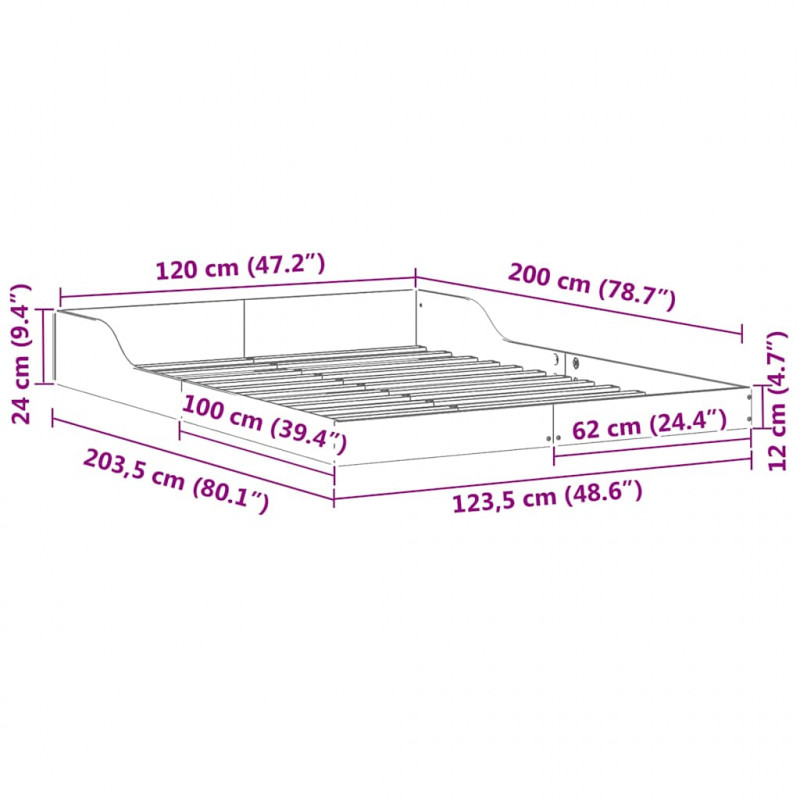 Ramka łóżka Woskowy Brąz 120 x 200 cm Lite drewno sosnowe
