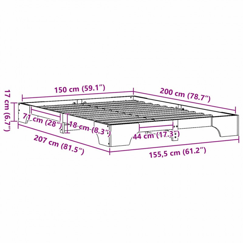 Ramka łóżka Biały 150 x 200 cm Lite drewno sosnowe