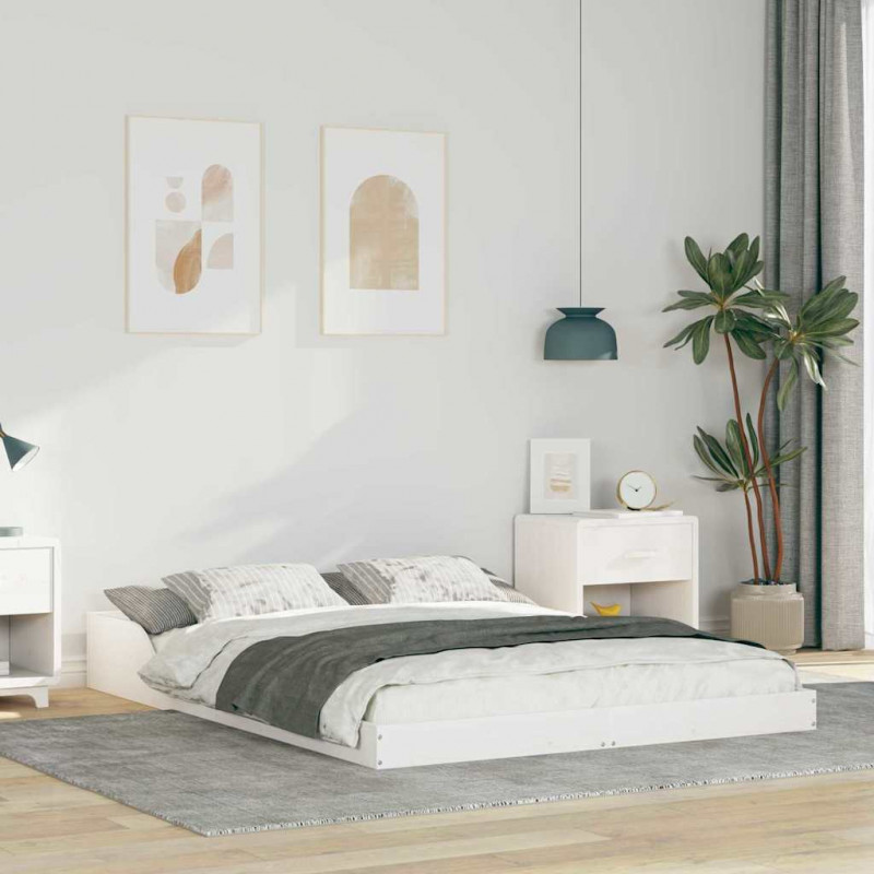 Ramka łóżka Biały 135 x 190 cm Lite drewno sosnowe