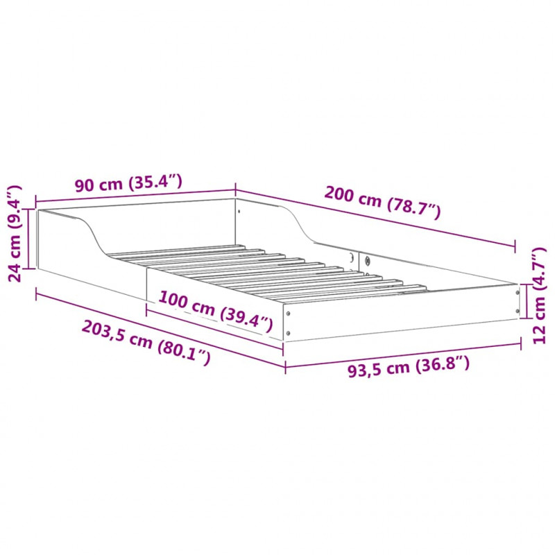 Ramka łóżka Biały 90 x 200 cm Lite drewno sosnowe
