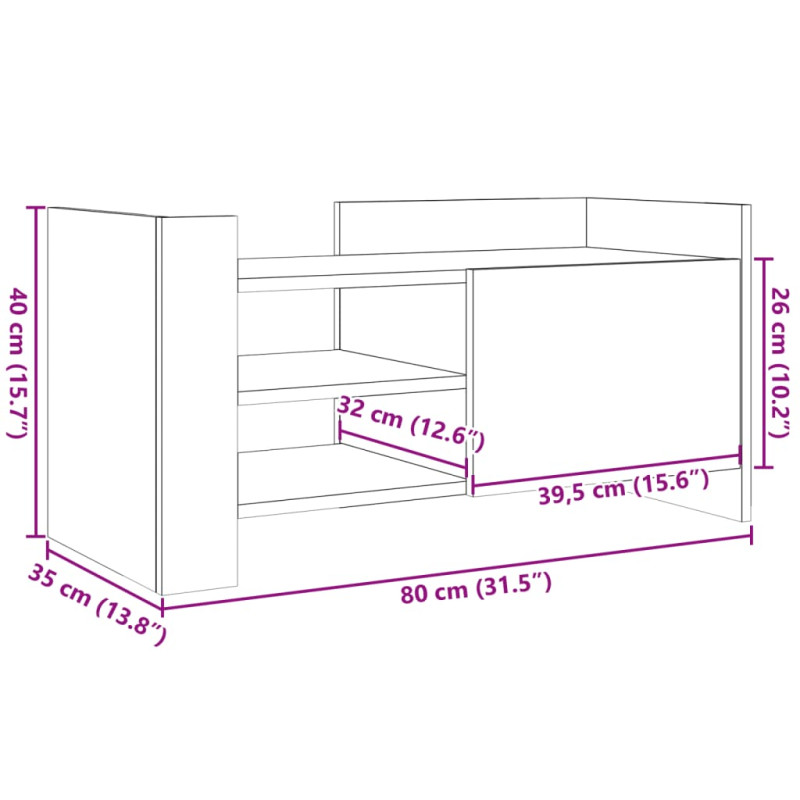 Szafka pod TV, dąb sonoma, 80x35x40 cm, materiał drewnopochodny