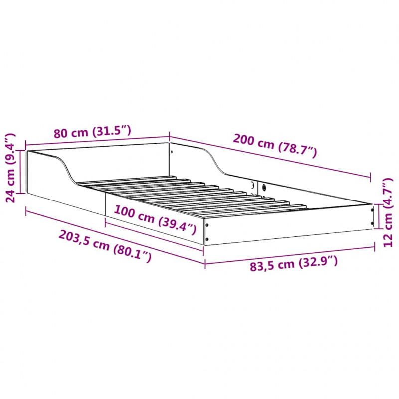 Ramka łóżka Biały 80 x 200 cm Lite drewno sosnowe