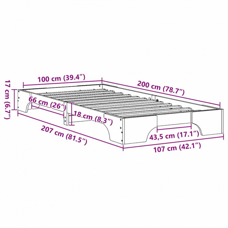 Ramka łóżka Biały 100 x 200 cm Lite drewno sosnowe