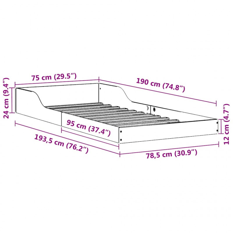 Ramka łóżka Naturalny 75 x 190 cm Lite drewno sosnowe