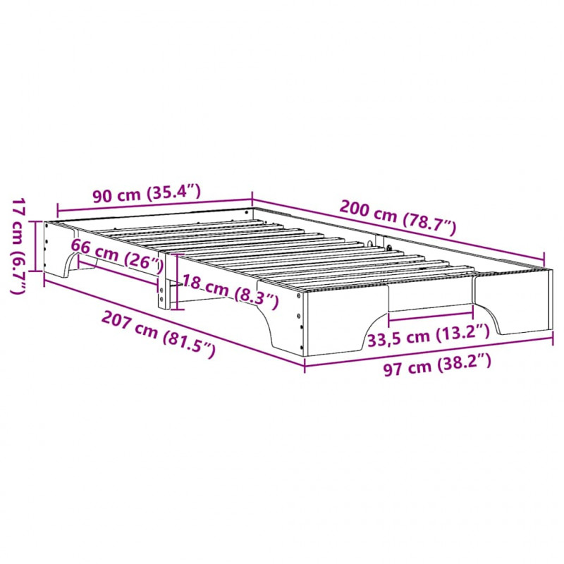 Ramka łóżka Biały 90 x 200 cm Lite drewno sosnowe