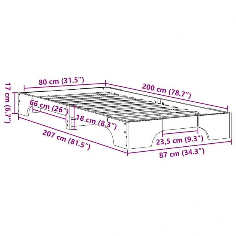 Ramka łóżka Woskowy Brąz 80 x 200 cm Lite drewno sosnowe