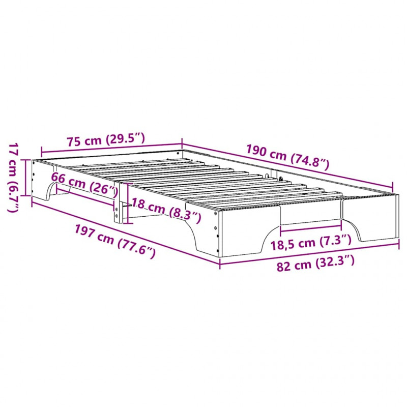 Ramka łóżka Naturalny 75 x 190 cm Lite drewno sosnowe