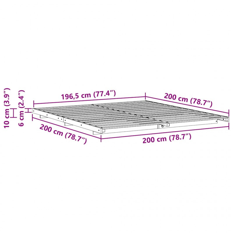 Stelaż łóżkowy Biały 200 x 200 cm Lite drewno sosnowe