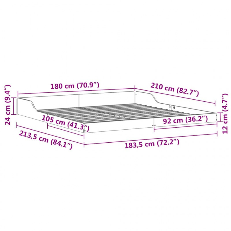 Ramka łóżka Biały 180 x 210 cm Lite drewno sosnowe