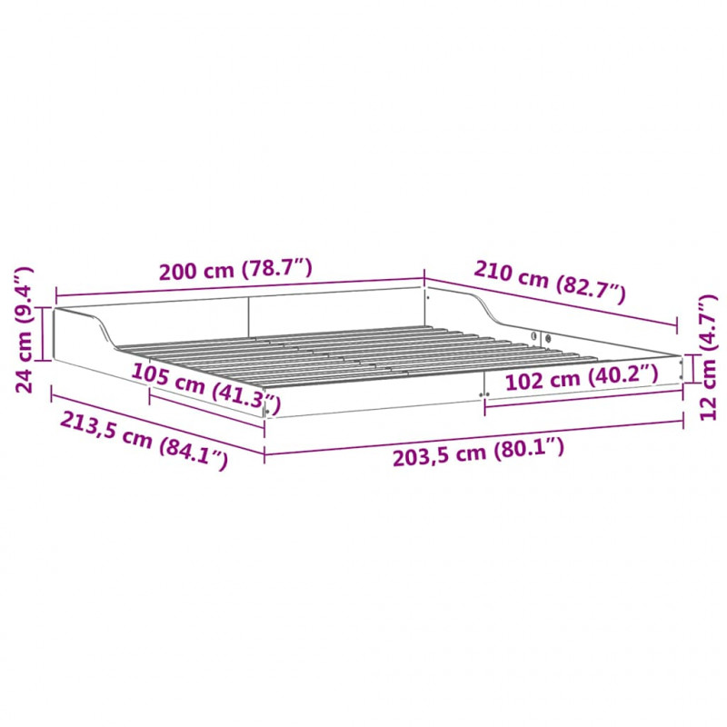 Ramka łóżka Biały 200 x 210 cm Lite drewno sosnowe