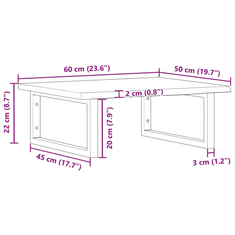 Półka ścienna pod umywalkę, stal i lite drewno dębowe