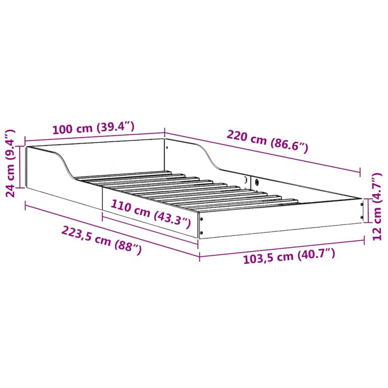 Ramka łóżka Naturalny 100 x 220 cm Lite drewno sosnowe