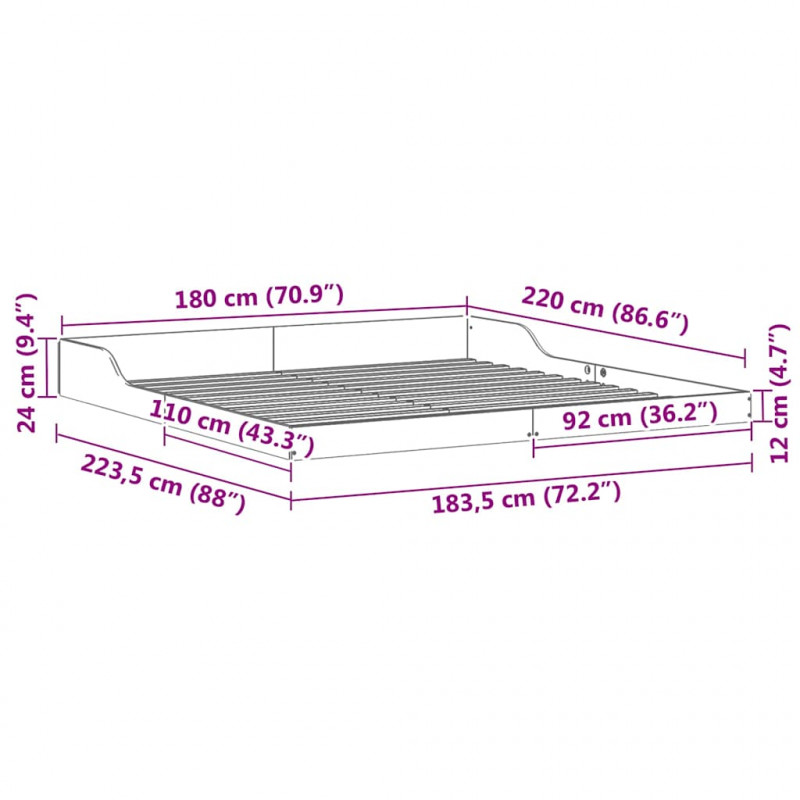 Ramka łóżka Biały 180 x 220 cm Lite drewno sosnowe