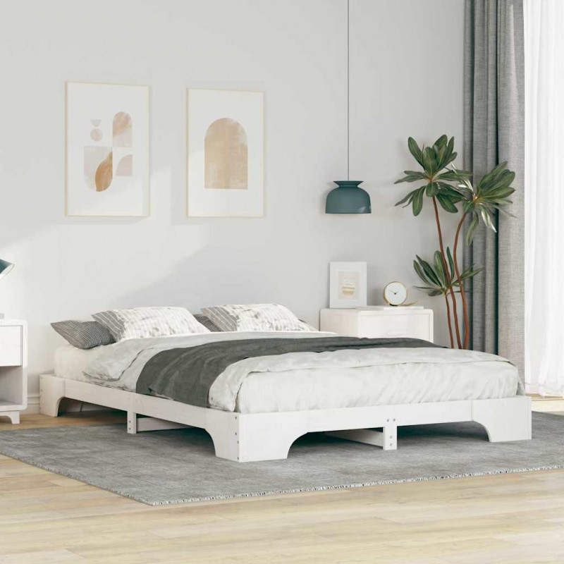 Ramka łóżka Biały 140 x 220 cm Lite drewno sosnowe