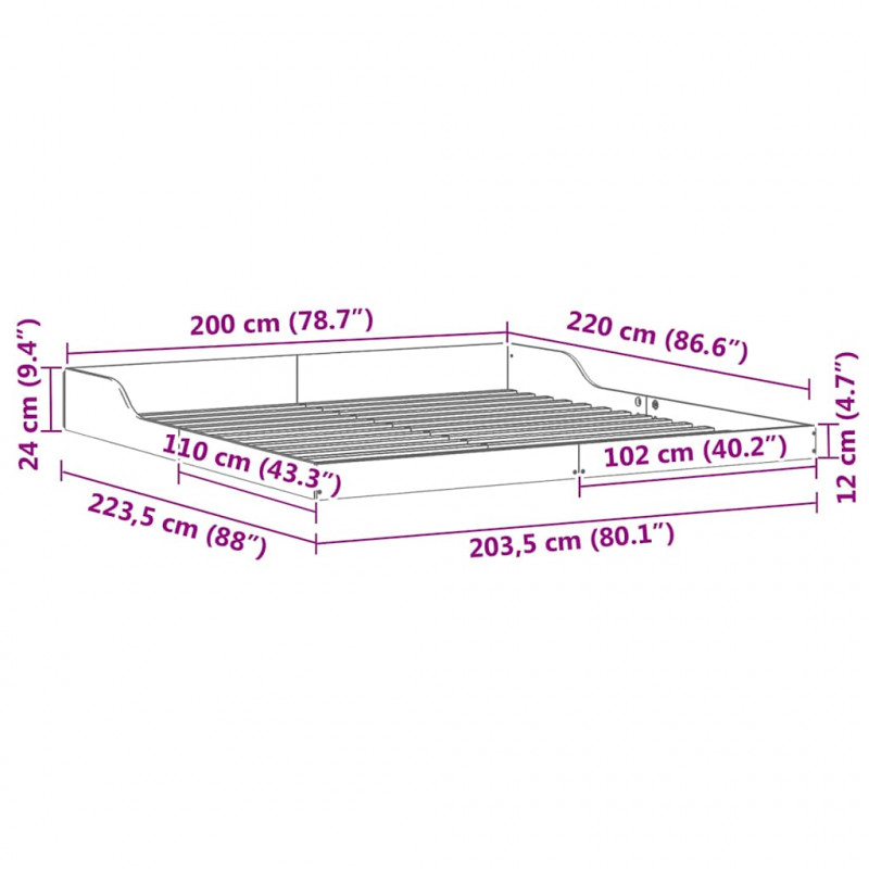 Ramka łóżka Biały 200 x 220 cm Lite drewno sosnowe