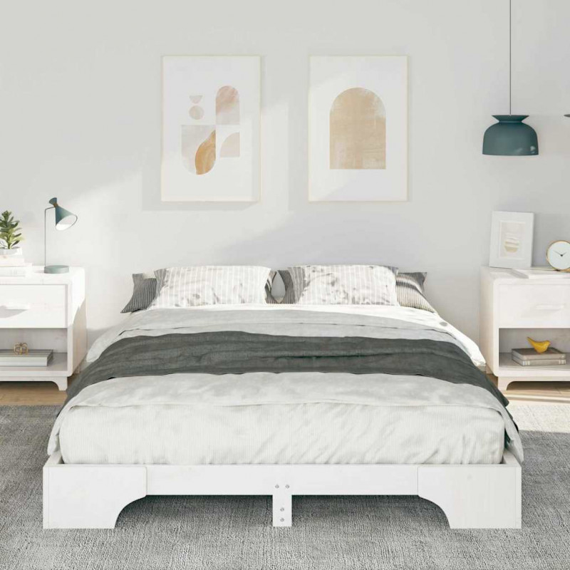 Ramka łóżka Biały 140 x 220 cm Lite drewno sosnowe